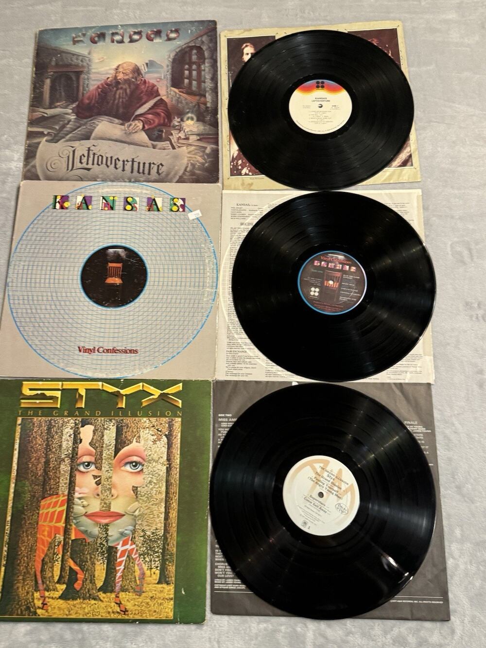 Vinyl LP Record Lot Kansas Leftoverture Confessions Styx Grand Illusion Vintage